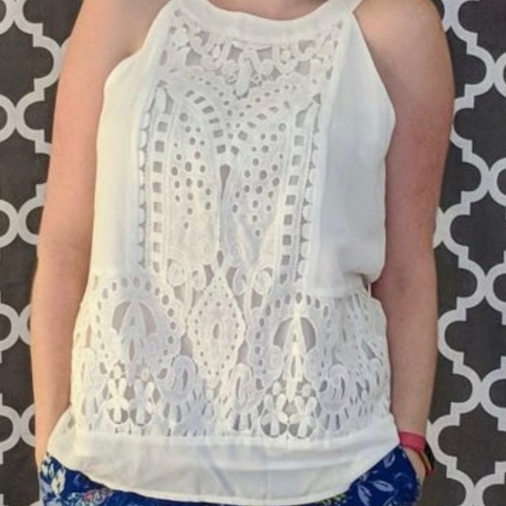 Skies Are Blue Bekah Crochet Overlay Halter Blouse